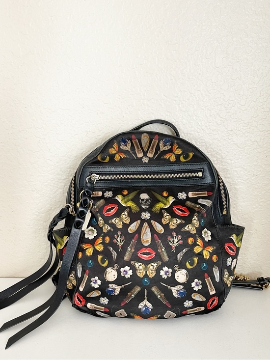 Alexander McQueen Small Obsession Black Mini Backpack Sculls, Floral goth main image 10